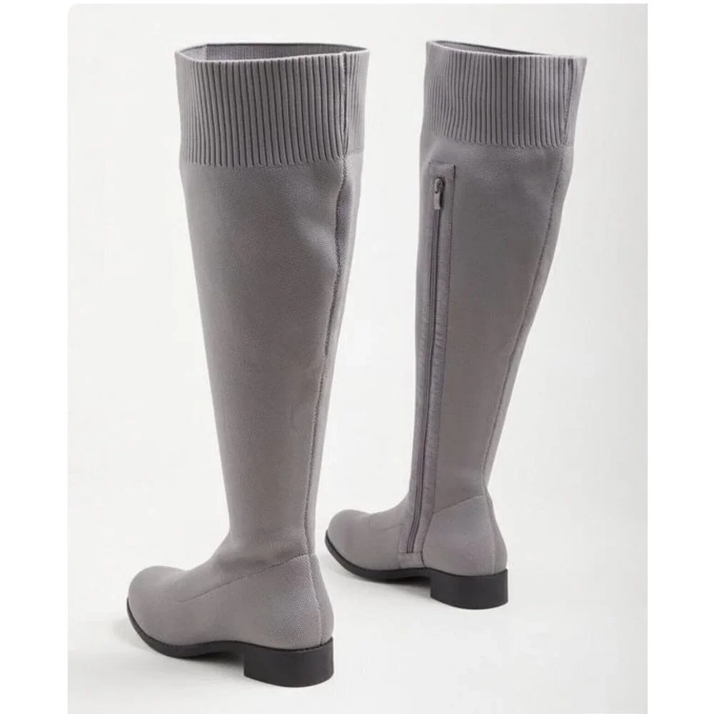 Torrid Stretch Knit Over The Knee Heel Boots Size 7 WW Wide Width Gray New